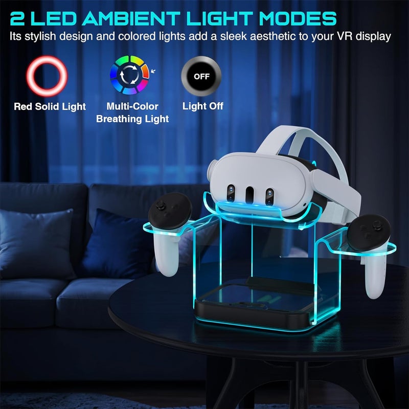 Svetaecho Fast VR Charging Dock for Meta Oculus 3: LED Quest Charging Station for Oculus 3S Aceesories - Light Up Controller Stand with 4 Rechargeable Batteries for Meta Quest 2 - Image 3